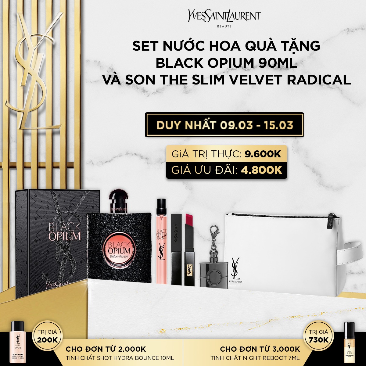 [8MAR] Set quà tặng nước hoa Black Opium 90ml và son The slim308