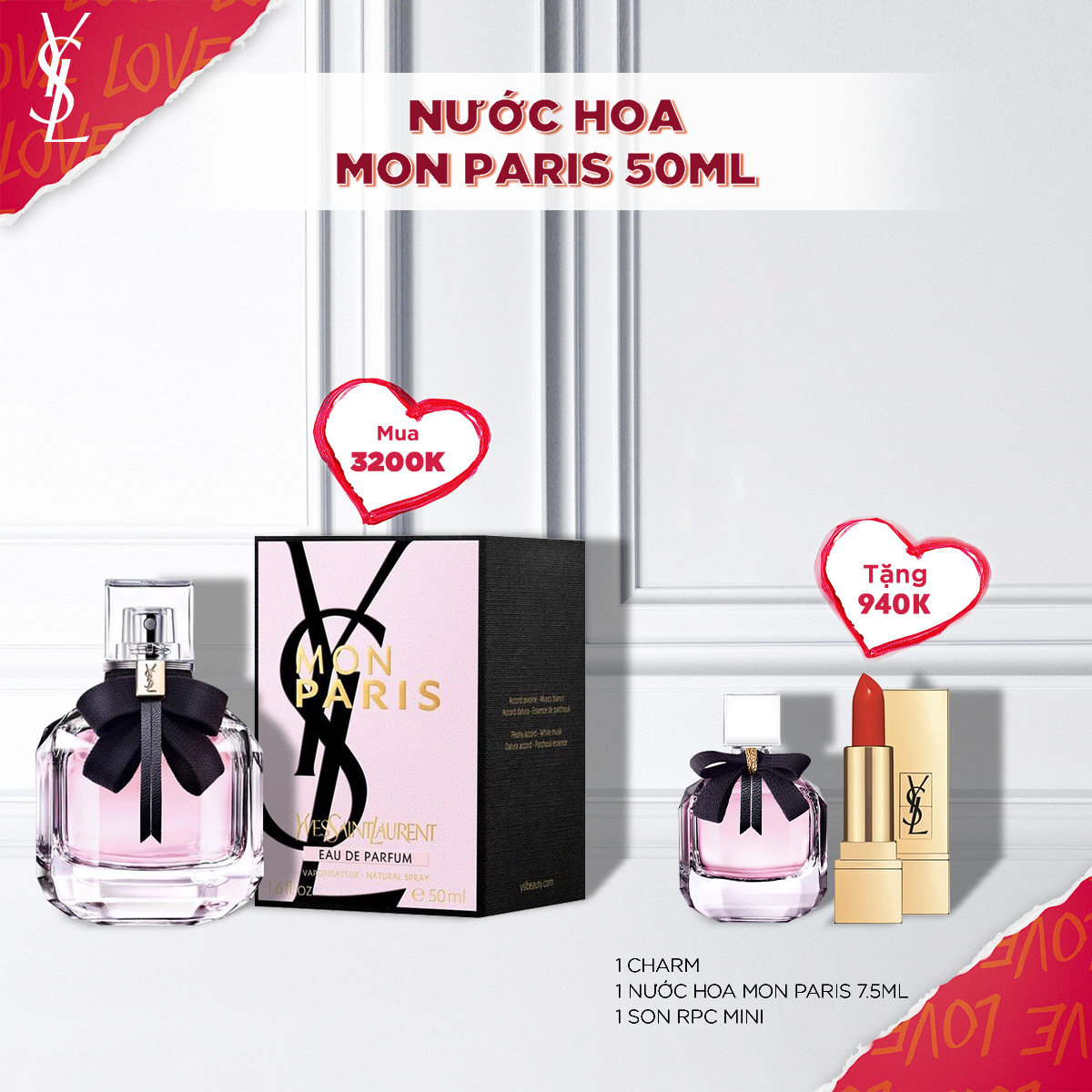 Set Nước hoa Mon Paris EDP Intense 50ml