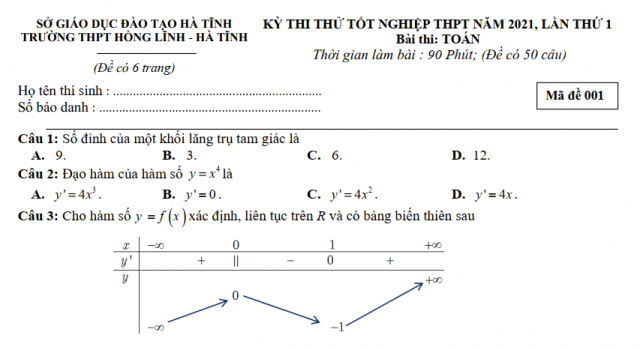 Tổng hợp bộ 5 đề thi thử tốt nghiệp thpt 2021 môn toán đợt 1 CÓ ĐÁP ÁN