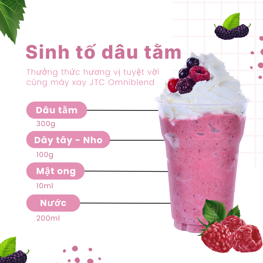 Sinh tố dâu tằm mát lạnh thơm ngon từ máy xay JTC Omniblend