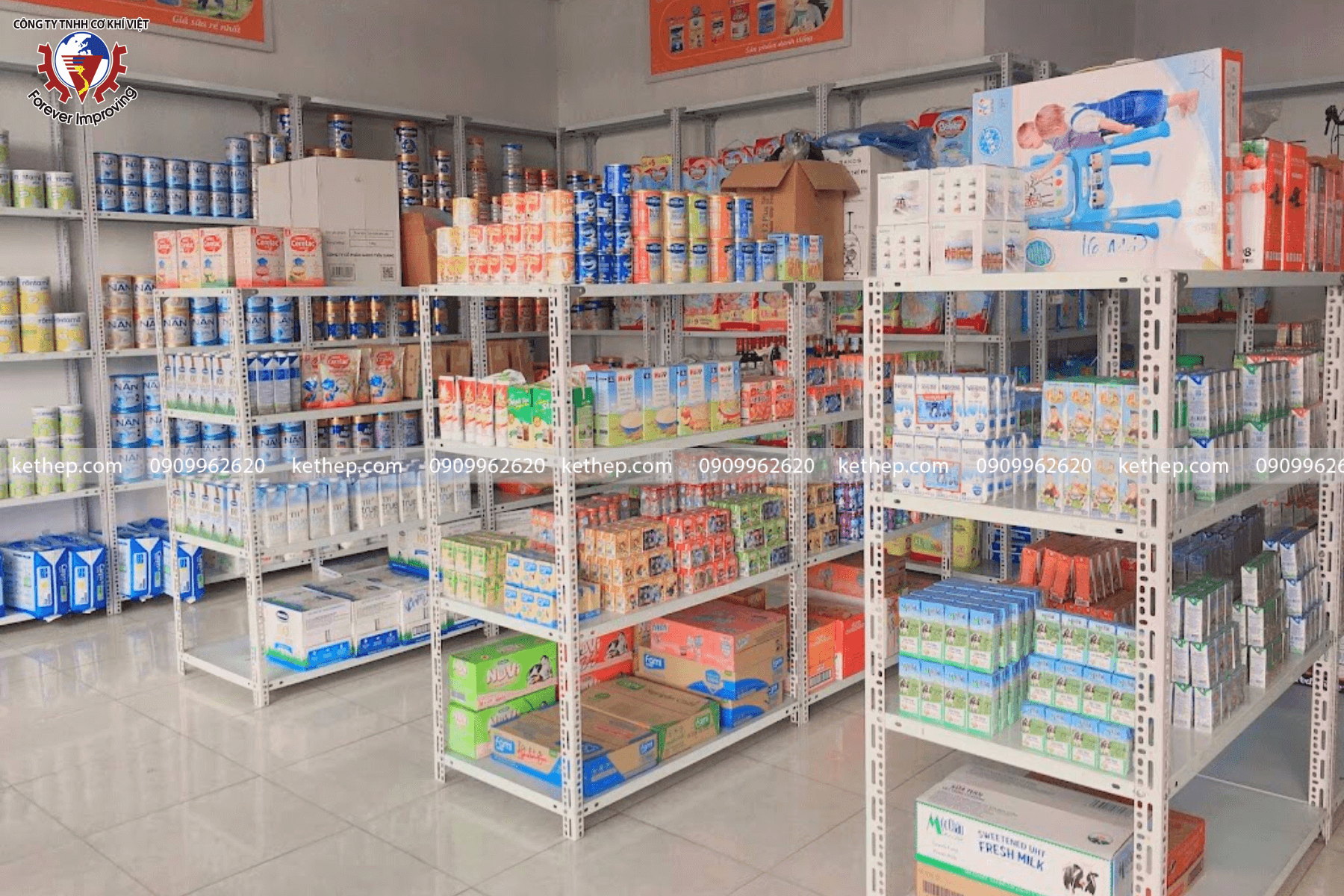 Lắp đặt kệ trưng bày sữa | Mẫu kệ sắt cho cửa hàng sữa bột giá rẻ nhất 2023