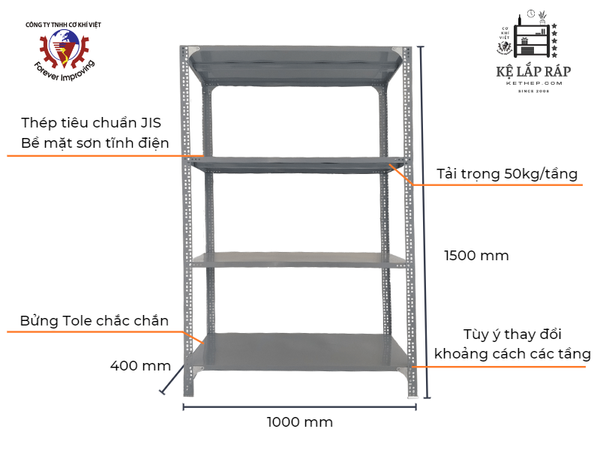 Kệ Sắt V Lỗ 5 Tầng Cao 1M - Bửng Tole