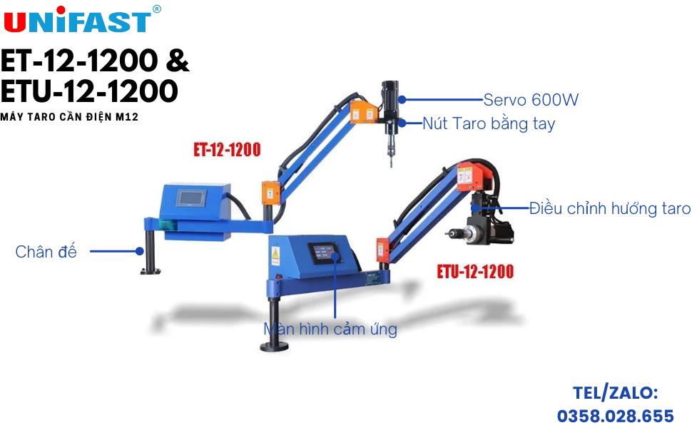 Cấu tạo máy taro cần điện Unifast ET-12-1200 và ETU-12-1200