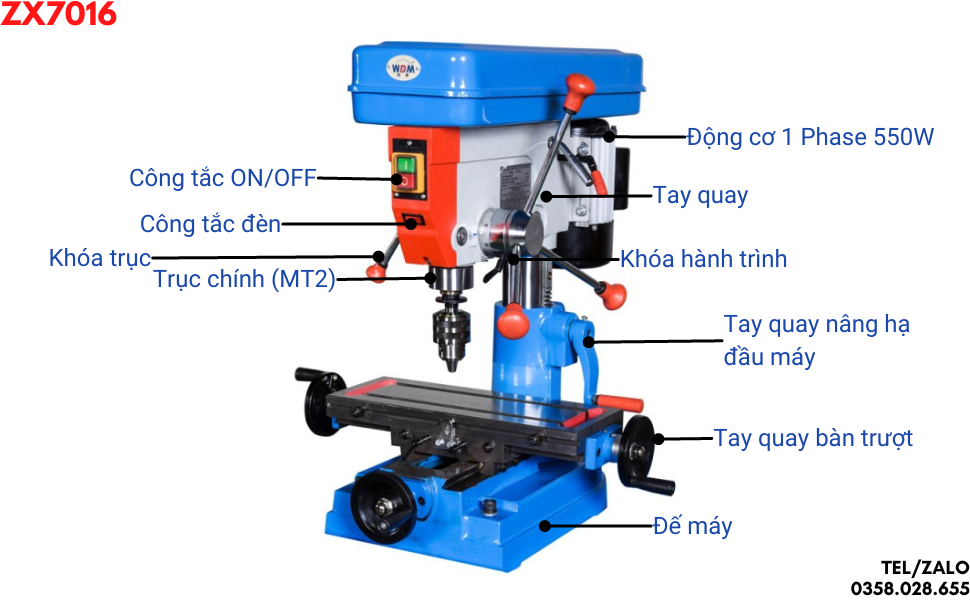 Cấu tạo máy khoan phay ZX7016