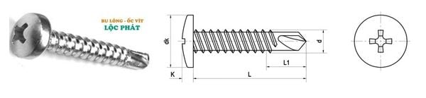 Vít tự khoan (vít đuôi cá) inox đầu tròn