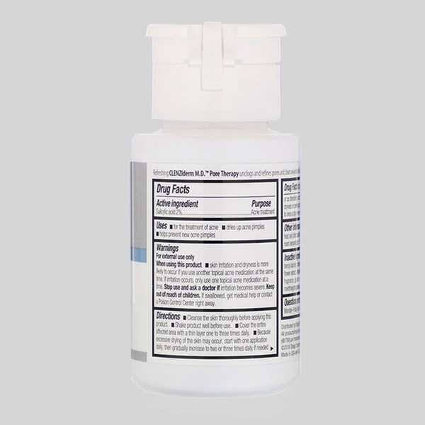 Bảng thành phần của toner BHA Obagi Clenziderm MD Pore Therapy Salicylic Acid