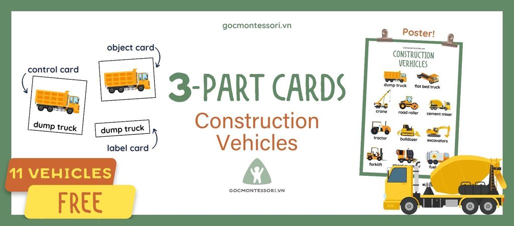 (Free) 3-PART CARDS: CONSTRUCTION VEHICLES
