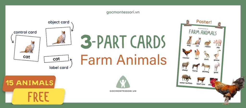 (Free) 3-PART CARDS: FARM ANIMALS