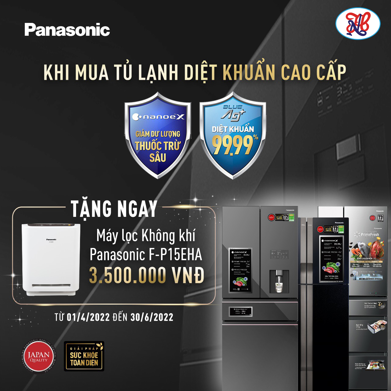 🎁 Tặng máy lọc không khí F-P15EHA khi mua tủ lạnh cao cấp Panasonic trị giá 3.500.000 VND