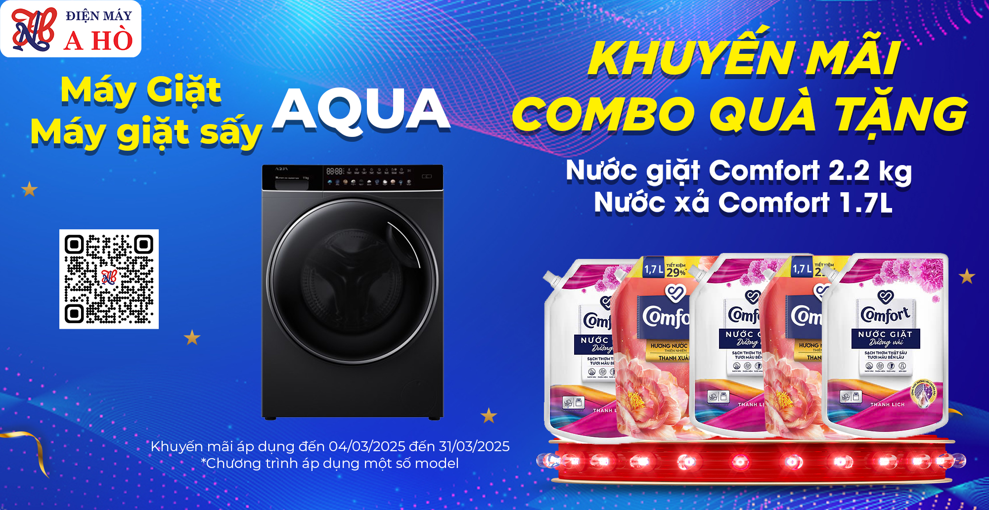 🎁Khuyến mãi combo nước giặt+ xả Comfort Khi mua máy giặt/ giặt sấy AQUA (áp dụng đến 31/03/2025)
