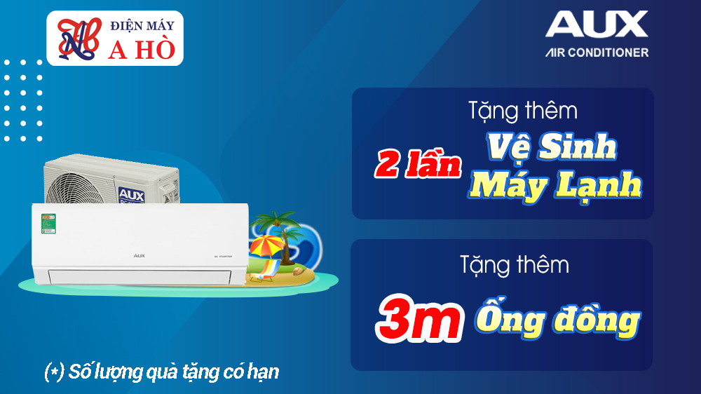 🔥Tặng 2️⃣ lần vệ sinh máy lạnh và 3️⃣ m ống đồng khi mua máy lạnh AUX tại Điện máy A Hò