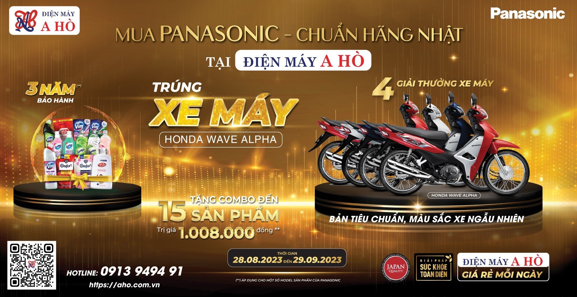 💥 "TẶNG 4 XE Honda Wave Alpha" tại ĐIỆN MÁY A HÒ - Tháng ưu đãi Panasonic