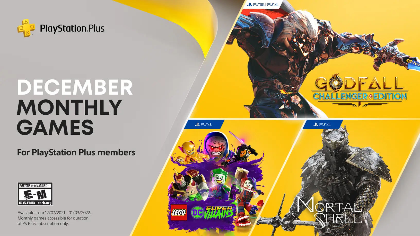 Game PlayStation Plus ngày 7 tháng 12: Godfall: Challenger Edition, Lego DC Super-Villains, Mortal Shell