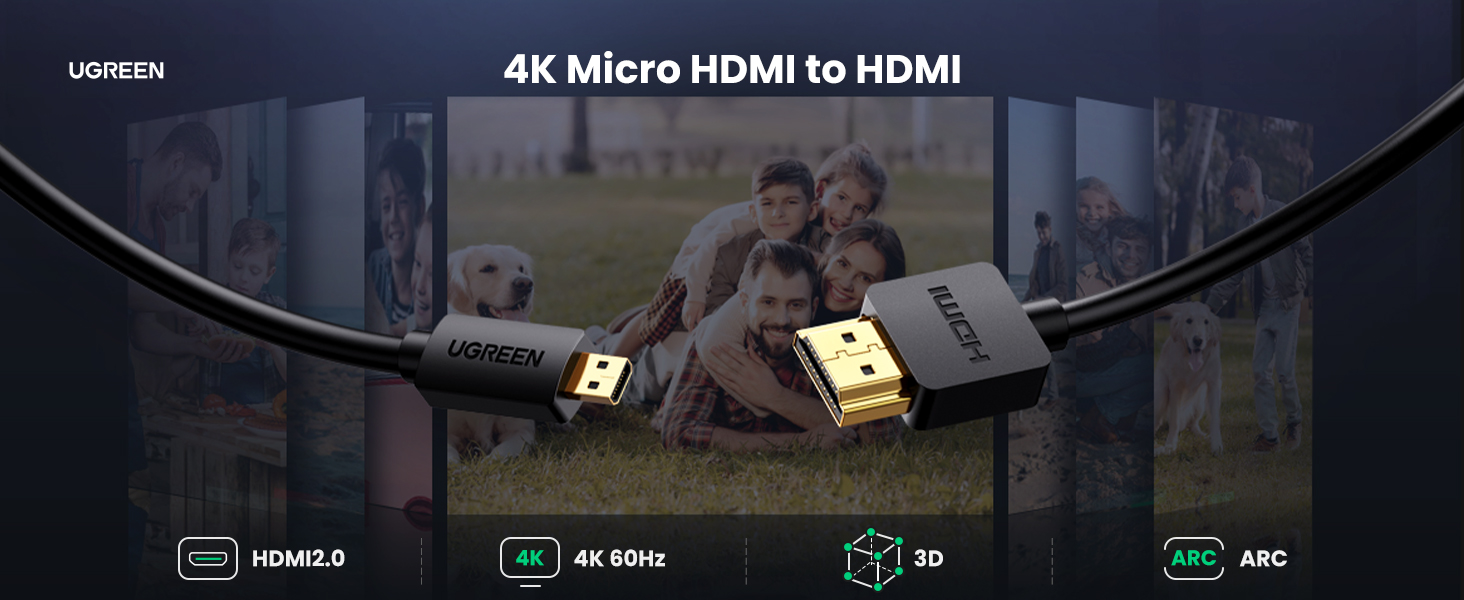 Cáp Micro HDMI to HDMI dài 1m Ugreen 30148 HD127, hỗ trợ 4K30Hz HDR