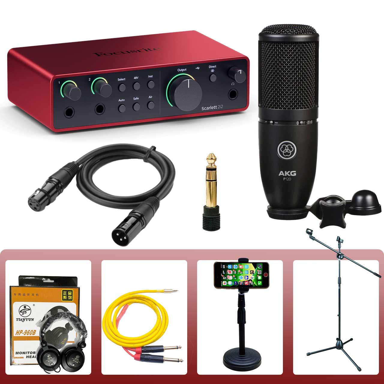 Combo Focusrite 2i2 4rd Gen Và Micro AKG P120 - Phụ Kiện Xịn