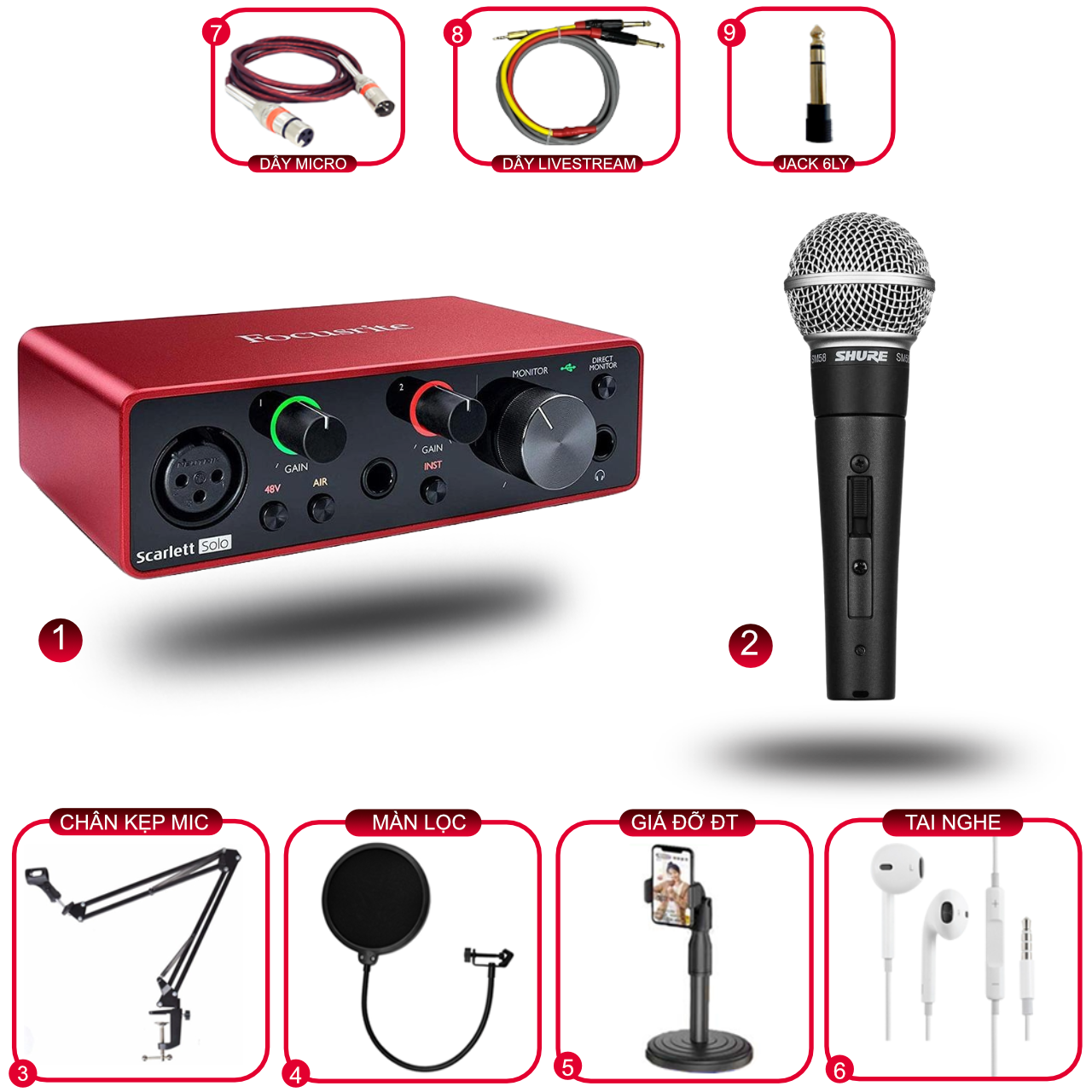 Combo Focusrite Solo Gen 3 Và Micro Shure SM58S