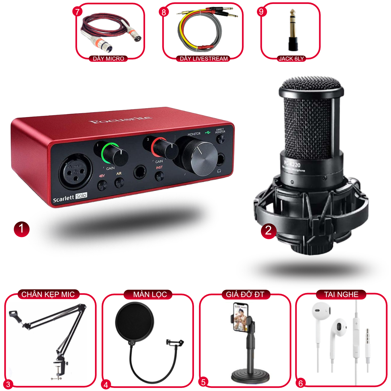 Combo Focusrite Solo Gen 3 Và Micro Takstar PC K220