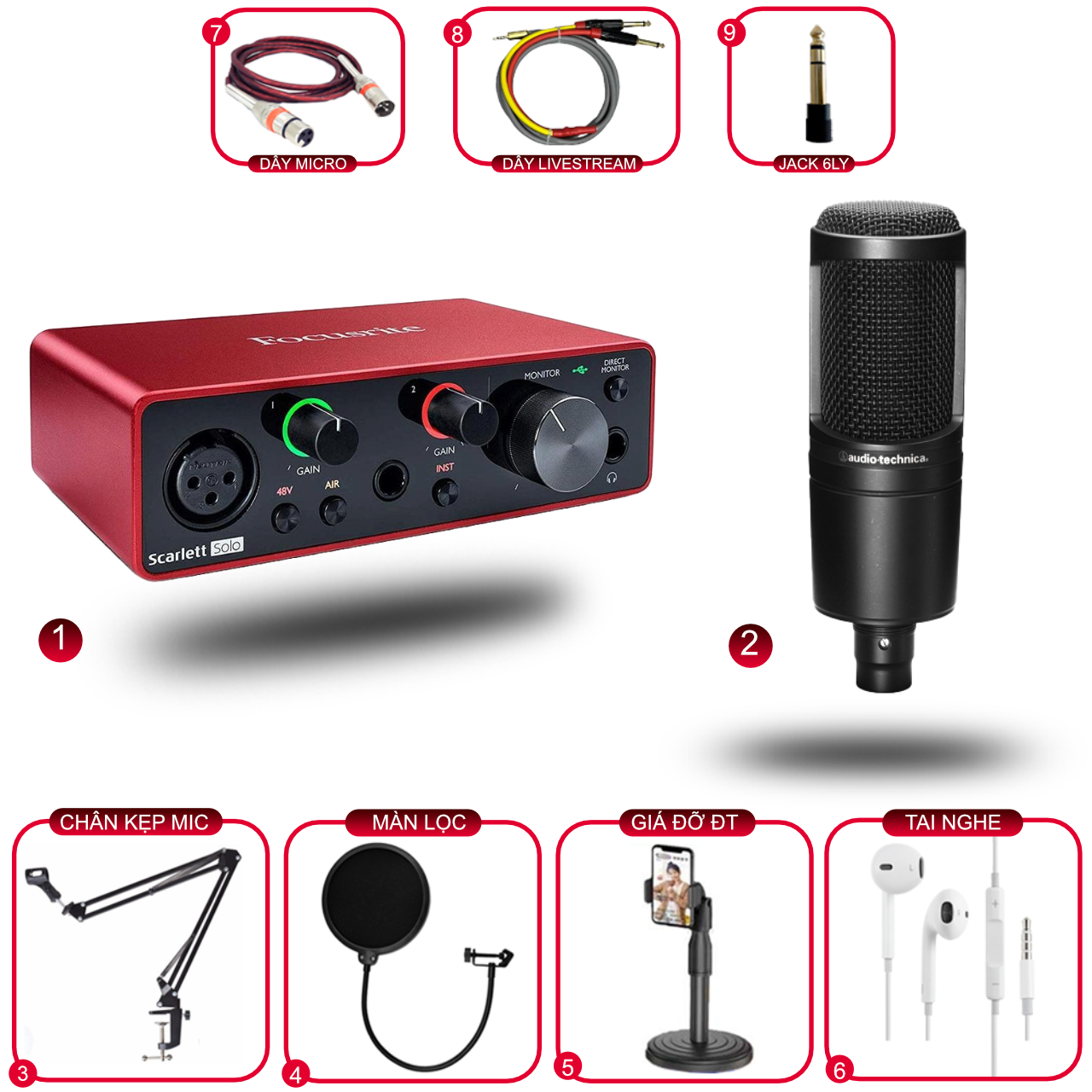 Combo Sound Card Focusrite Solo Gen 3 Và Mic Technica AT2020
