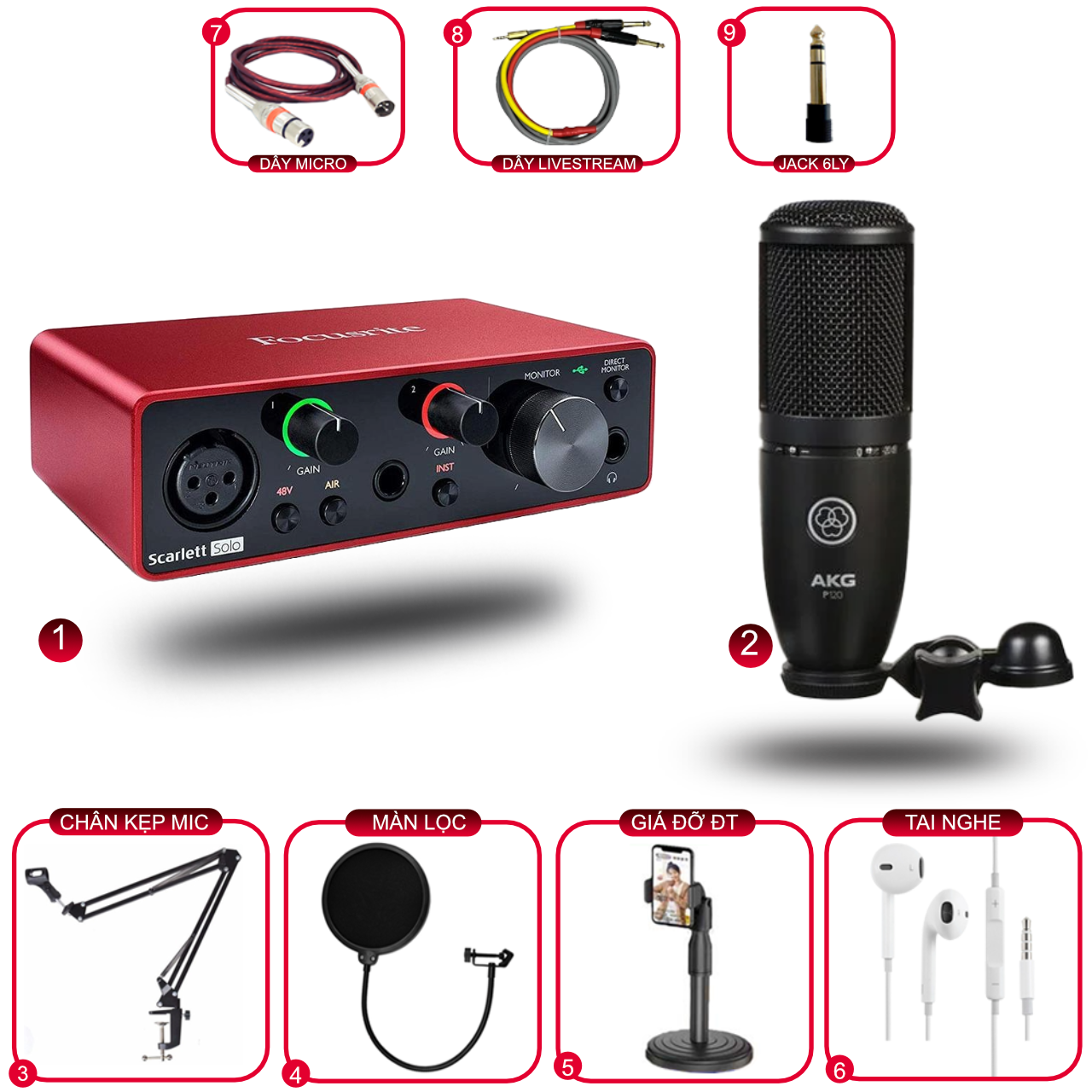 Combo Sound Card Focusrite Solo Gen 3 Và Micro AKG P120