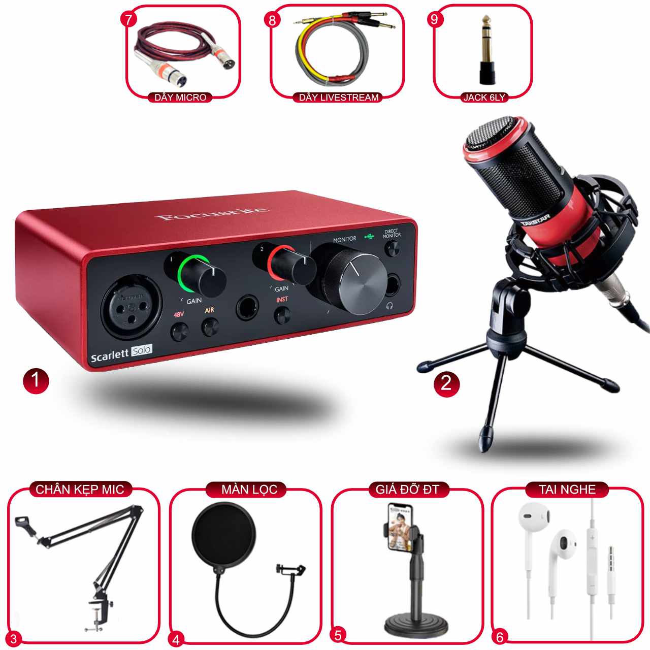 Combo Sound Card Focusrite Solo Gen 3 Và Micro Takstar PC K320