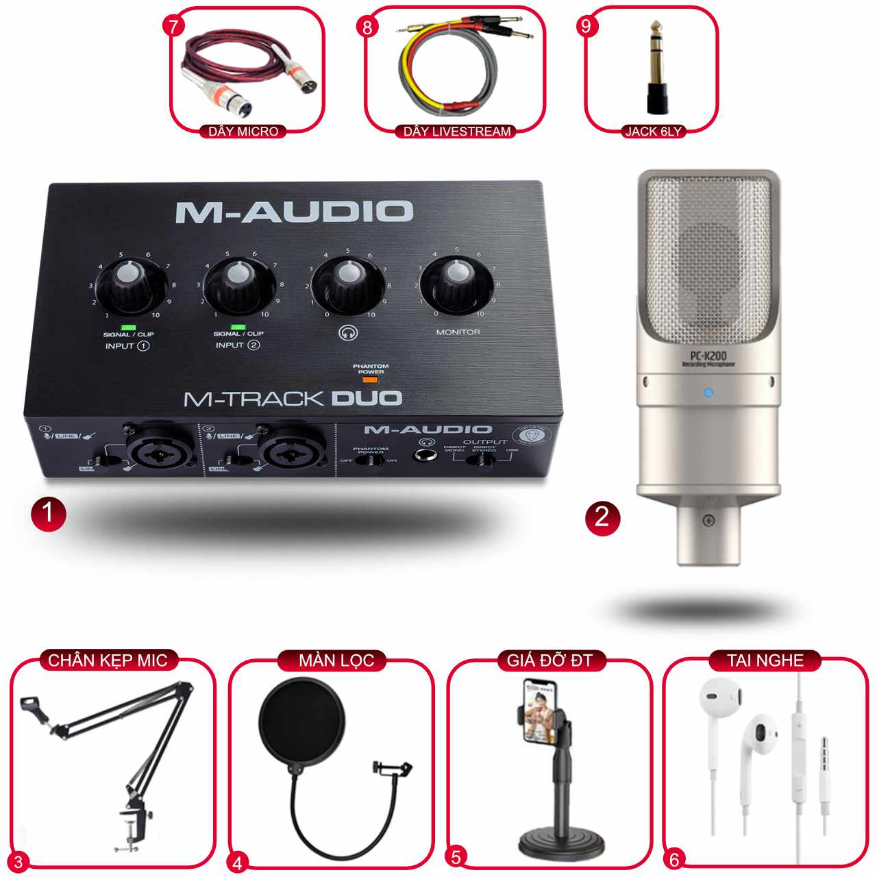 Combo Thu Âm M-Audio M-Track Duo và Micro Takstar PC K200 (K200 2nd Gen)