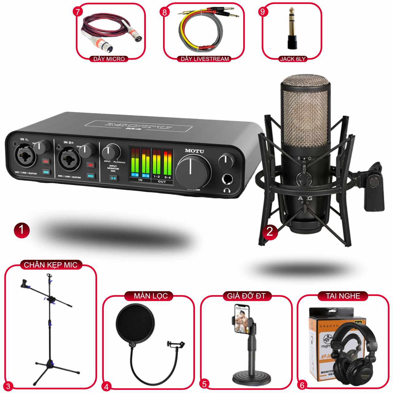 Combo Thu Âm MOTU M4 Và Micro AKG P220