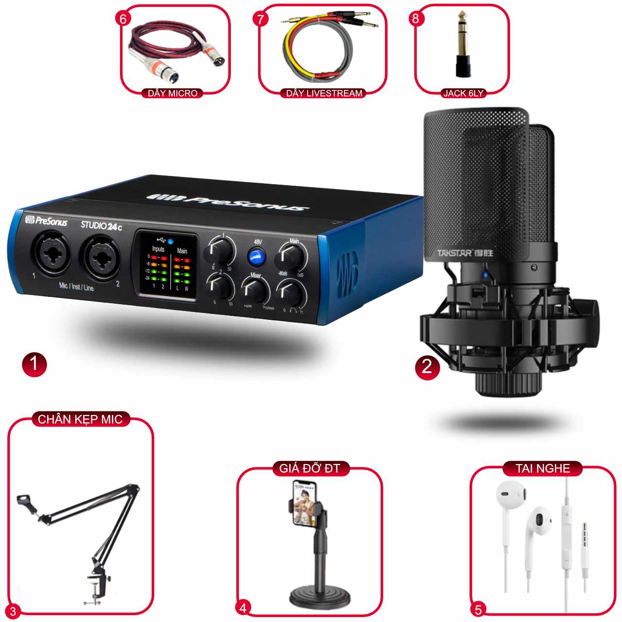 Combo Thu Âm Presonus Studio 24C Và Mic Takstar SM8B (2nd Gen)