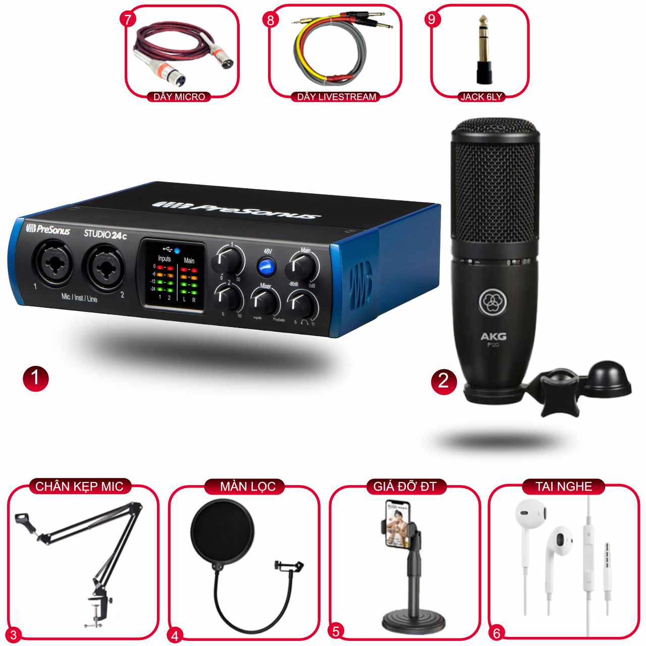 Combo Thu Âm Presonus Studio 24C Và Micro AKG P120