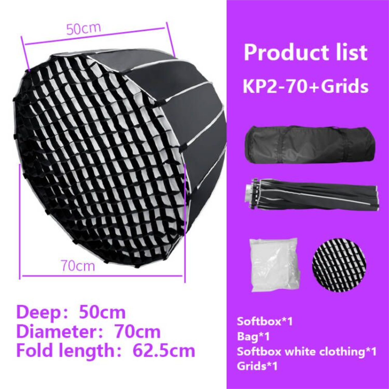 Softbox Parabolic Triopo KP2-70 phụ kiện studio chụp ảnh quay video chuyên nghiệp