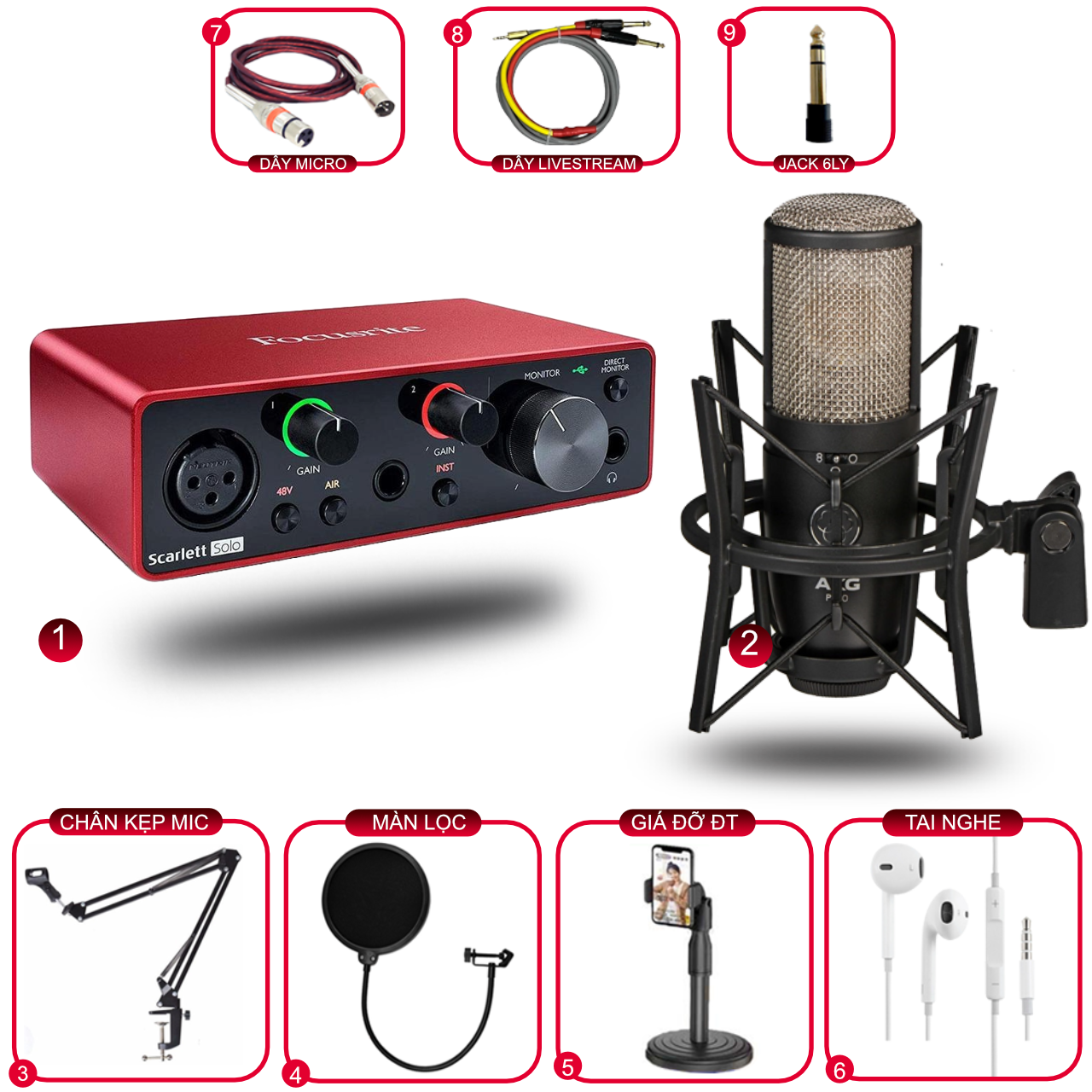 Bộ Sound Card Focusrite Solo Gen 3 Và Mic AKG P420