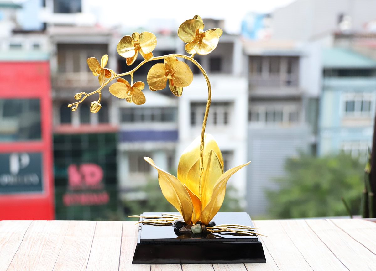 Hoa phong lan mạ vàng - Chậu phong lan hồ điệp mạ vàng 24K