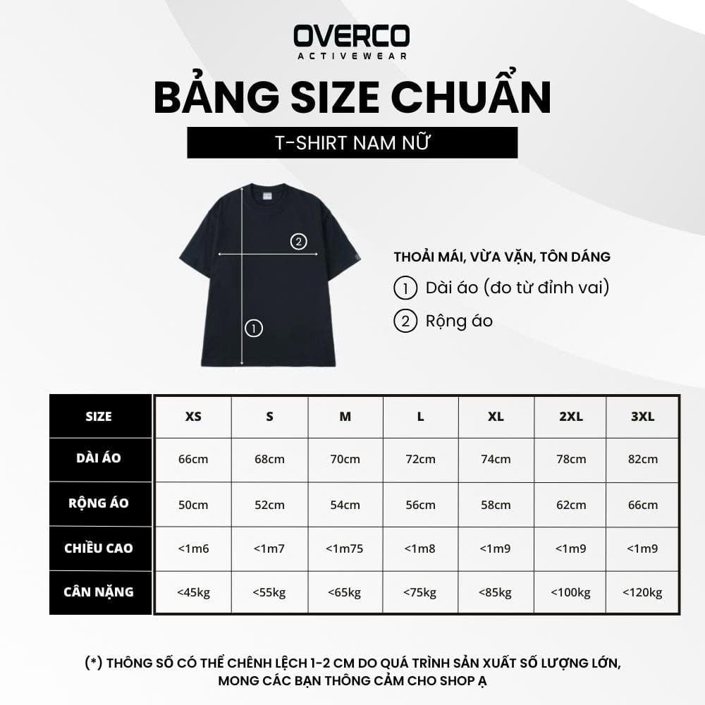 Bảng size áo thun đi cùng với cân nặng và chiều cao