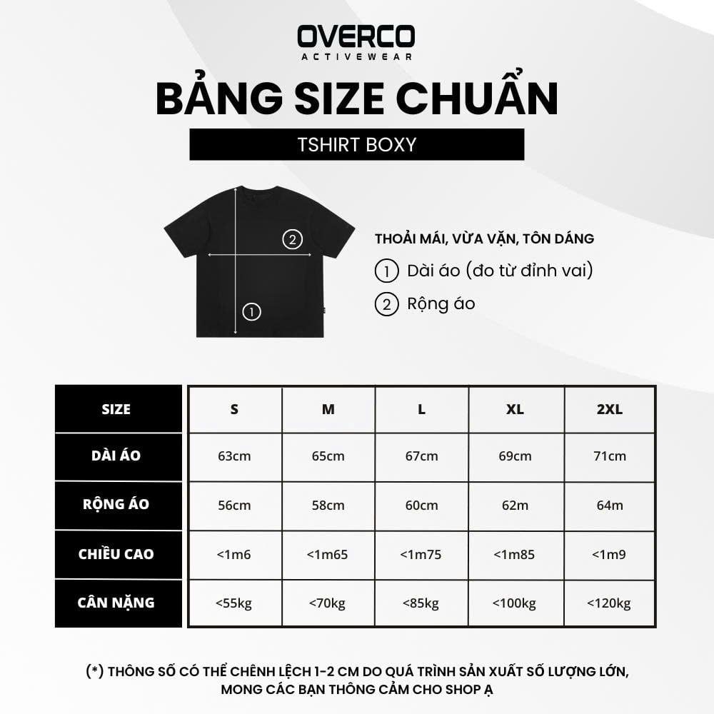 Bảng size áo thun boxy đi cùng với cân nặng và chiều cao