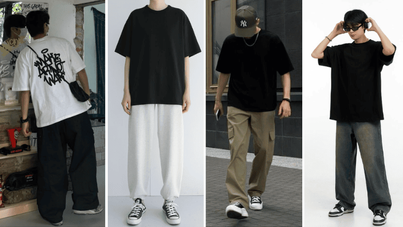 Áo thun oversize + quần tây baggy