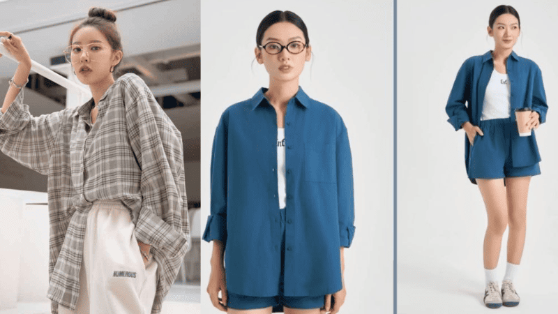 áo sơ mi mặc với áo thun dáng dài trong dành cho nữ