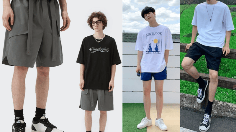áo thun mặc với quần short cho nam gầy
