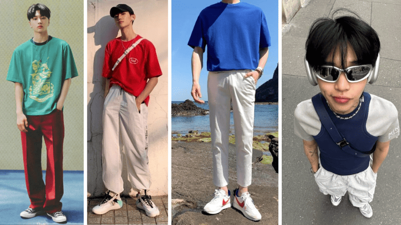 áo thun màu nổi + quần tây