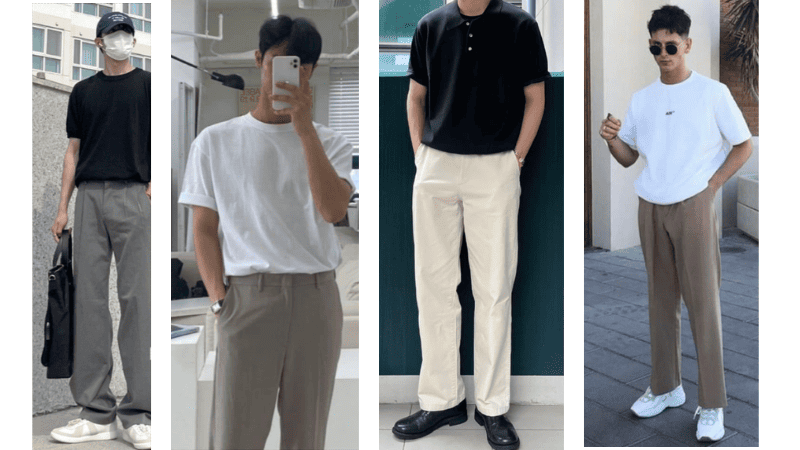 áo thun basic + quần tây họa tiết