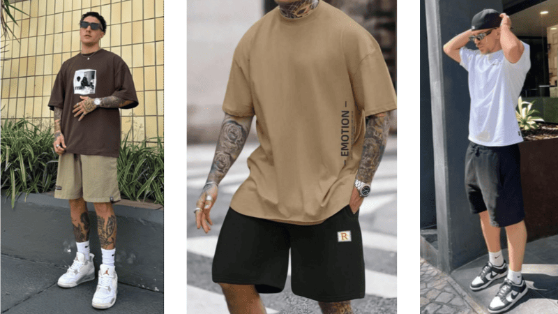 Áo thun basic phối với quần short vải gió