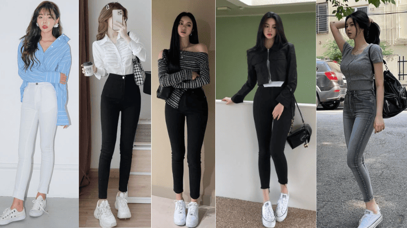 áo phông nữ kết hợp với quần jean skinny