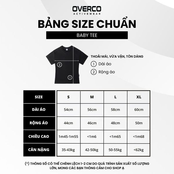 bảng size áo thun baby tee