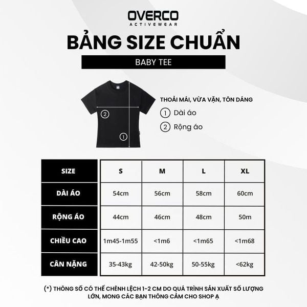 Bảng size áo thun baby tee
