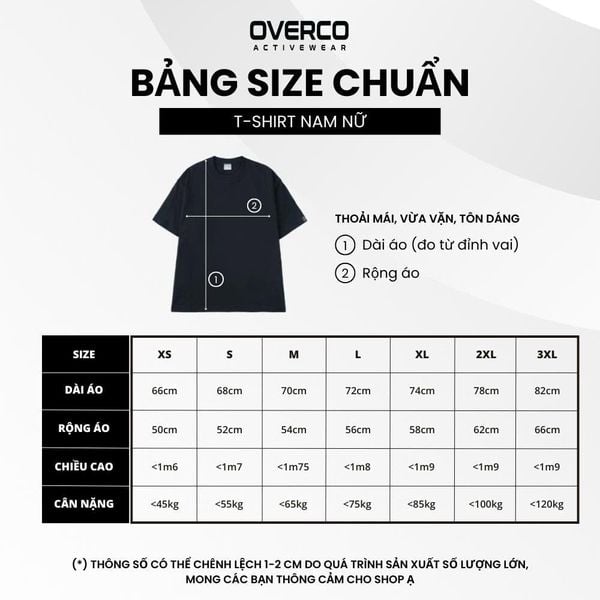 bảng size áo thun unisex