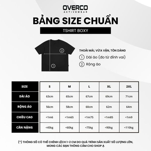 bảng size áo thun boxy