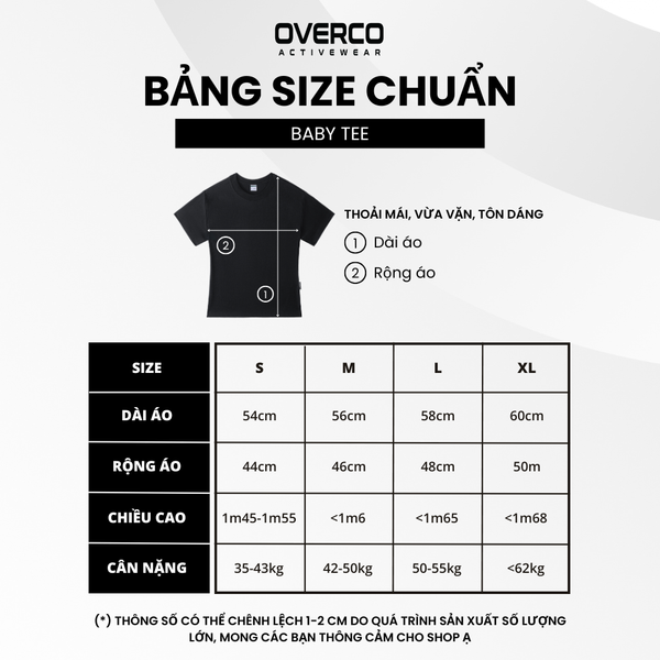 Bảng size áo baby tee basic