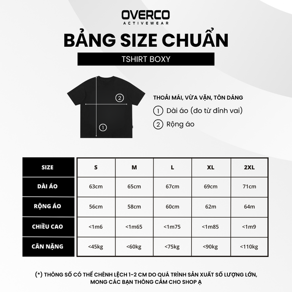 Bảng size áo thun unisex boxy
