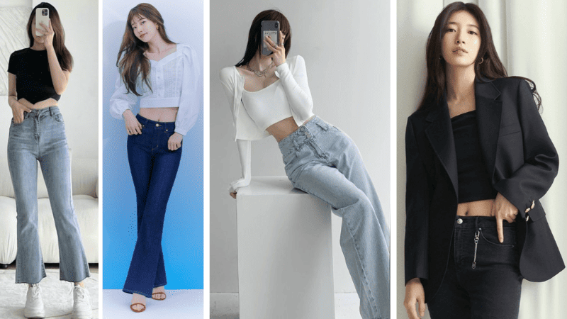 áo thun ôm body croptop mặc với quần jean lưng cao
