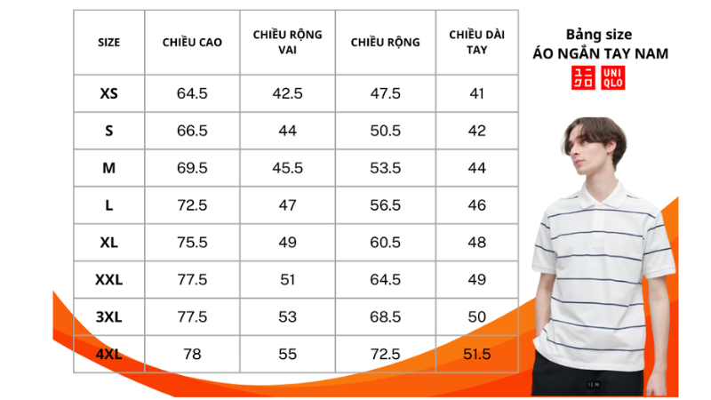 bảng size áo thun nam thương hiệu Uniqlo mới nhất năm 2025