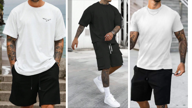 Áo thun basic phối với quần short vải gió