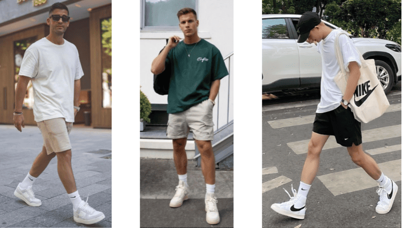Quần short kaki phối với áo slimfit form rộng